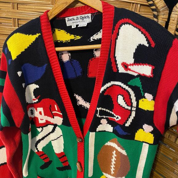 Vintage Jack B. Quick Football Cardigan Sweater 80s Sports Knit Medium hong kong - Picture 10 of 11